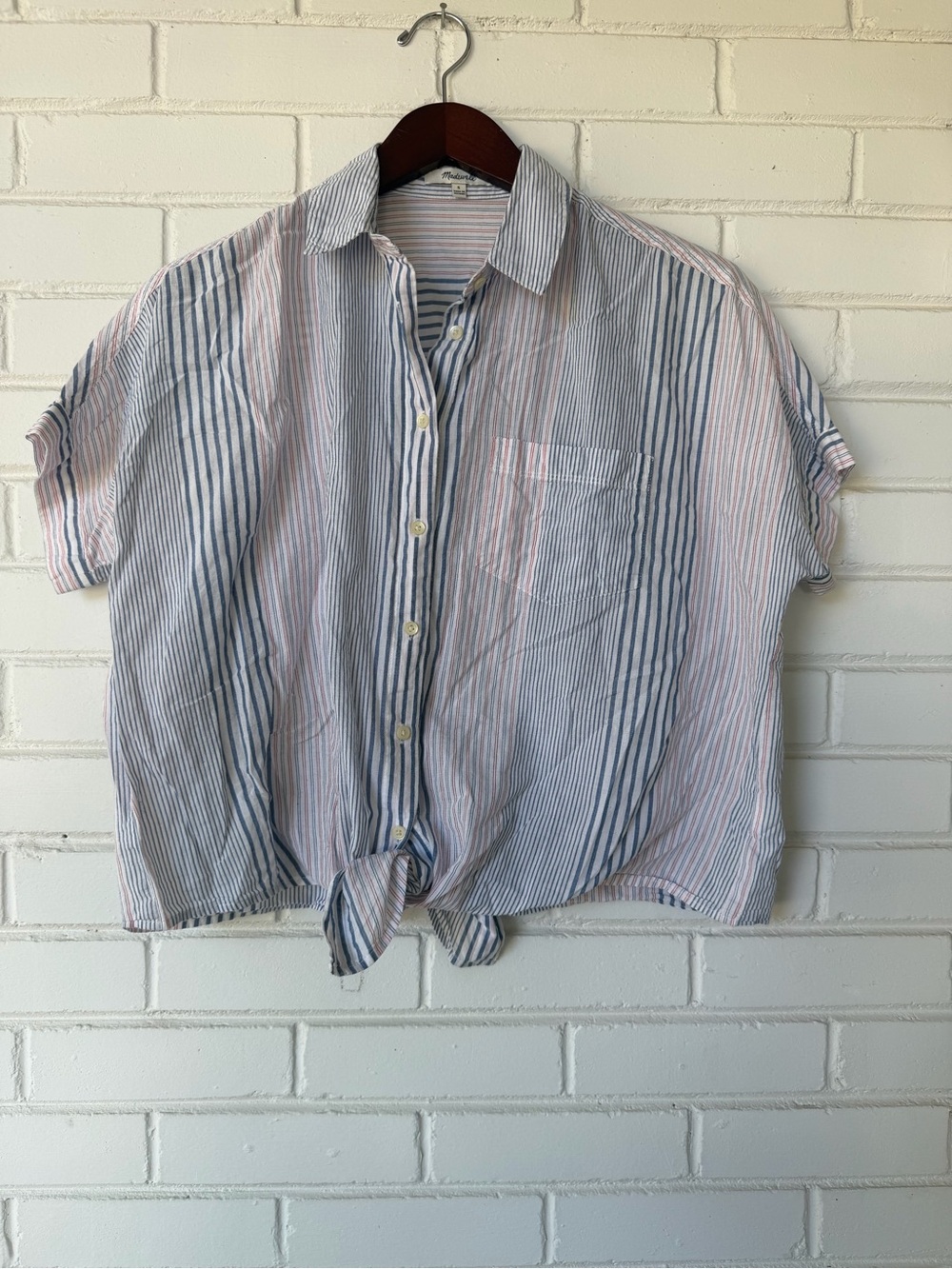Madewell Short-Sleeve Tie-Front Button Down Shirt in Rawley Stripe